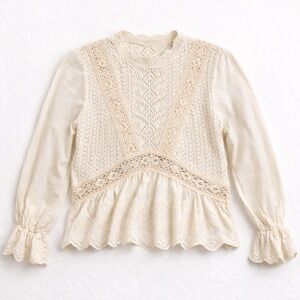 ZARA Cream Blouse Romantic Boho Long Sleeve Victorian Lace Small Crochet Whimsy